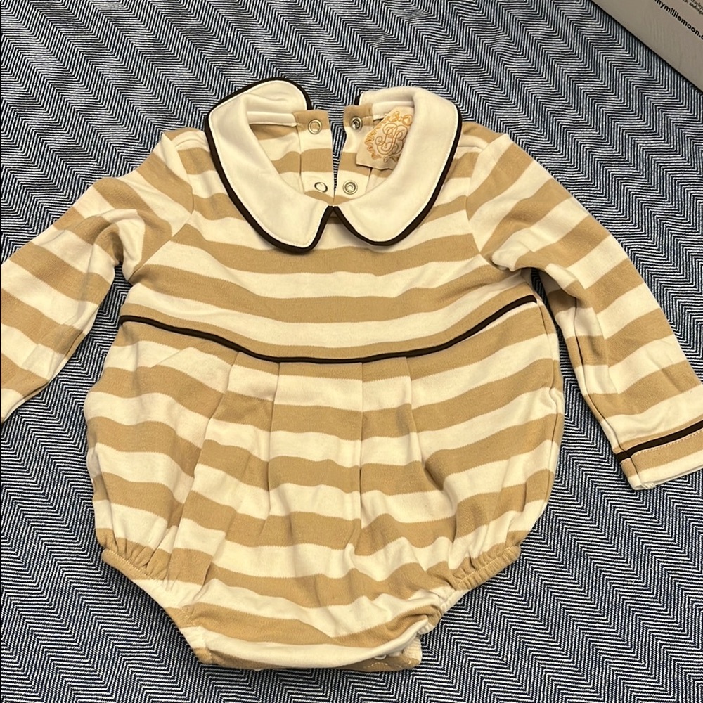 EUC The Beaufort Bonnet Company Tan and Cream Striped Bubble